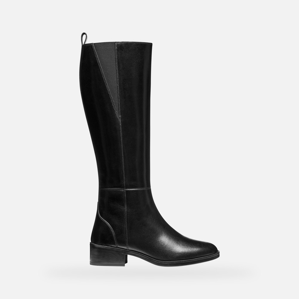 NEW Women’s Geox Cameixa D565EC Tall Boots 37 /Black Leather Side Zip Heel  Sz 7